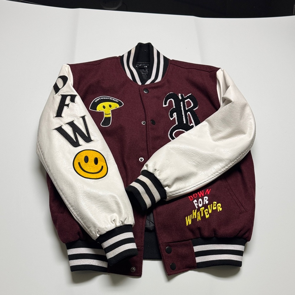 PacSun Maroon and White Kids Varsity Jacket